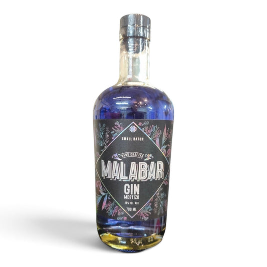 Botella Malabar Aflora 700 ml: gin mestizo chileno azul con flor de mariposa que cambia de color, 45% Alc. Vol.