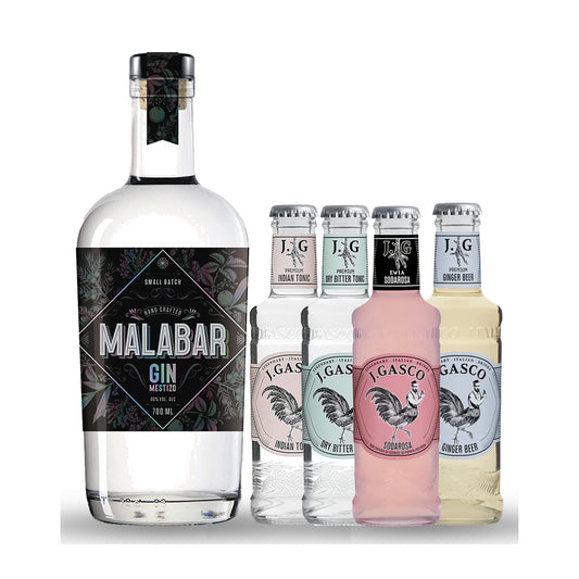 Pack Gin Malabar 700 ml + 4 mixers a elección