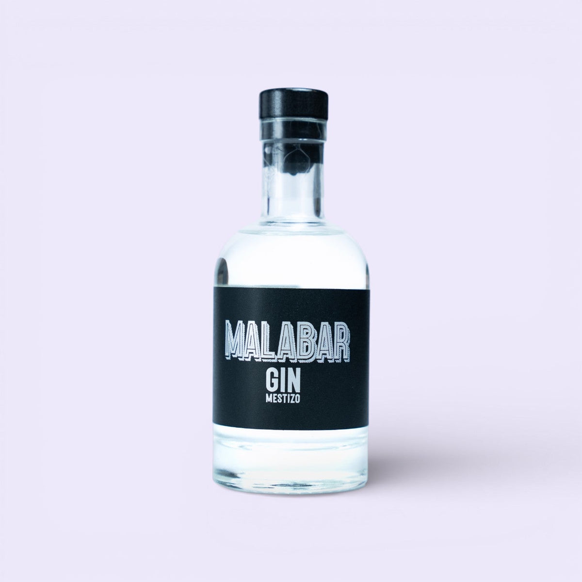 Botella Gin Malabar Mestizo 200 ml sobre fondo lila: gin chileno en formato botellín